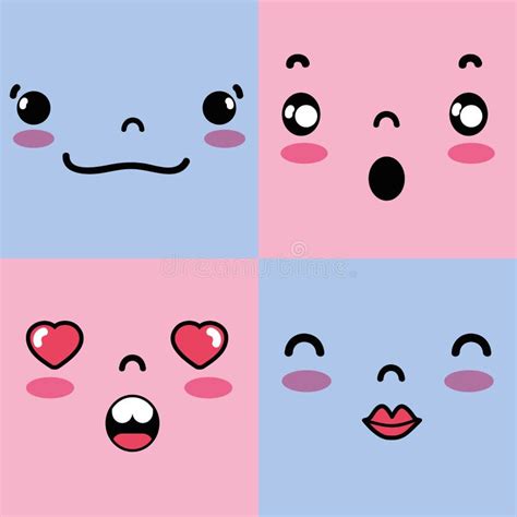 Set Emotion Emoji Character Faces Message Stock Vector Illustration