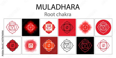 Muladhara Icon Set The First Root Chakra Vector Red Gloss And Shine