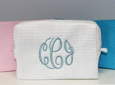 Monogram Makeup Bag Cosmetic Bag Personalized Bag Waffle Weave Bag