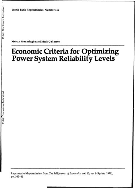 Pdf Economic Criteria For Optimizing Power System Reliability Levels