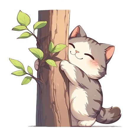 Gato del bosque noruego trepando a un árbol Vector Premium generado