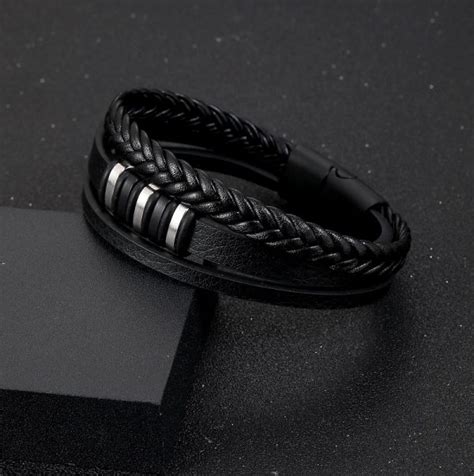 Men's triple black leather bracelet - Only_For_Men