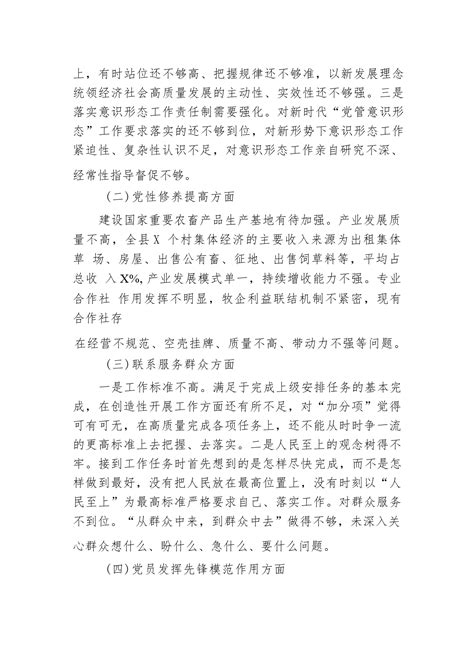 个人检视剖析在“学习贯彻党的创新理论、党性修养提高、联系服务群众、党员发挥先锋模范作用”等四个方面存在的问题及原因分析发言材料3 范文下载 精笔杆