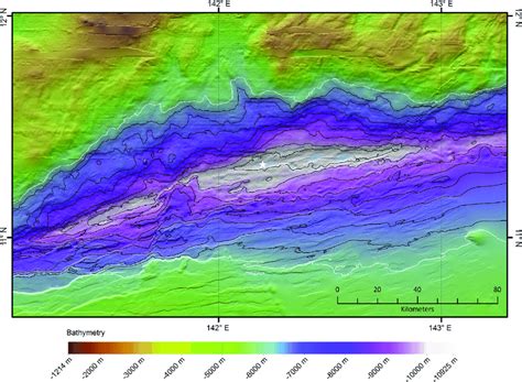 Map Of The Deepest Section Of The Mariana Trench With The Deepest