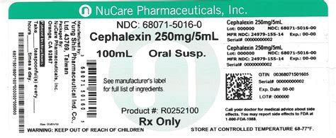 Ndc 68071 5016 Cephalexin Label Information Details Usage And Precautions