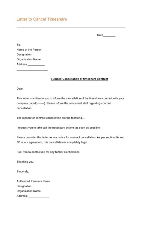 40 Timeshare Cancellation Letter Samples And Templates Templatelab