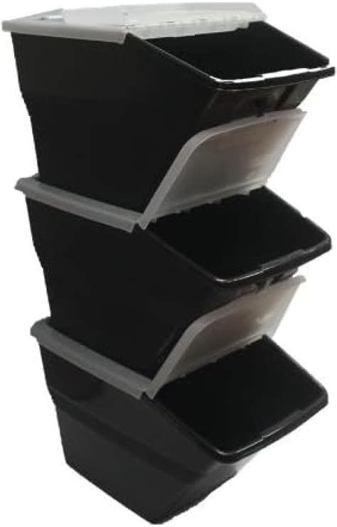 Wtm Bbcl Three Pack Of Stackable Bins With Hinged Lids 24 Quart Size