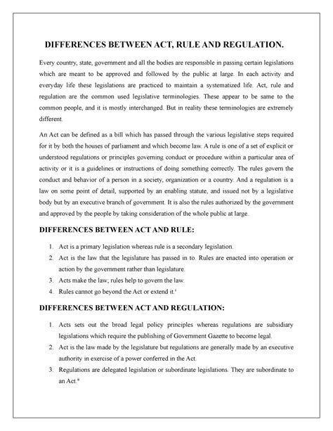 Difference Between Act Rule And Regulations Differences Between Act