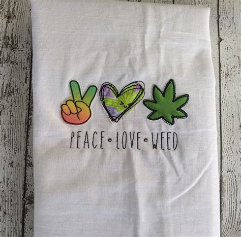 Peace Love Weed Raggy Applique Embroidery Design Digital File Sew