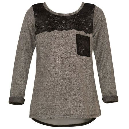 Mini Moca - Mini Moca Girls Grey Black Lace Chest Pocket Detail Long ...