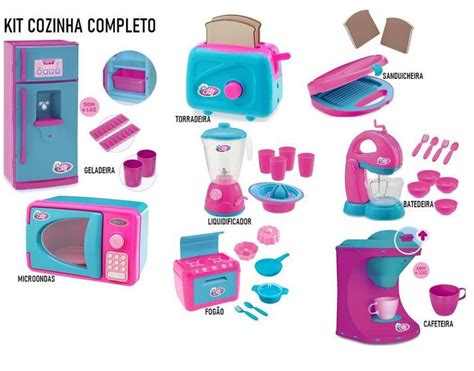 Kit cozinha infantil completa para crianças brinquedo 8 itens meninas