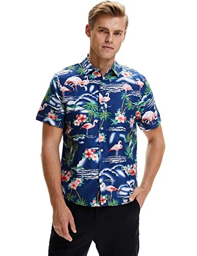 Buy Sslr Mens Flamingos Casual Short Sleeve Aloha Hawaiian Shirt