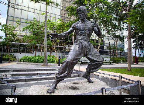 Statue Of Actor Bruce Lee At The Avenue Of Stars In Hong Kong China