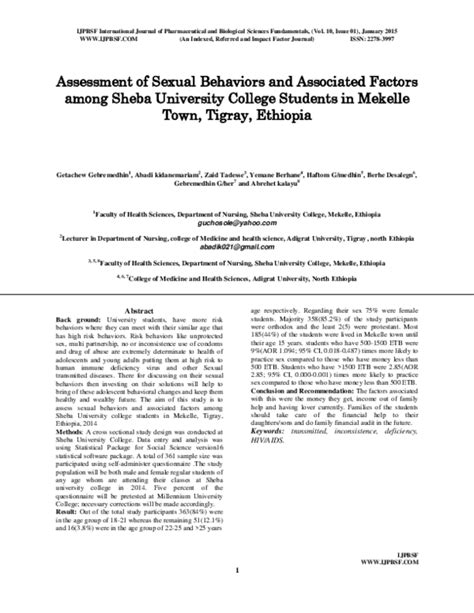 Pdf Assessment Of Sexual Behaviors And Associated Factors Among Sheba