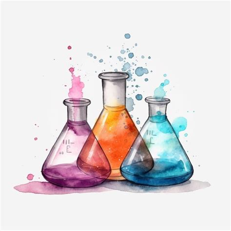 Premium AI Image | Three colorful flasks with bubbles and watercolors on a white background ...