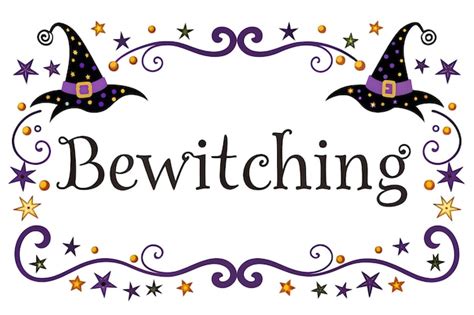 Flat Witchs Hat And Stars Border With Bewitching Text Concept As A