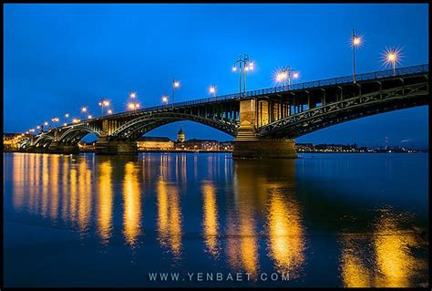 Mainz Reflections Of The Theodor Heuss Bridge On The River Rhine