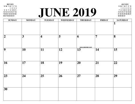 June 2019 Calendar Of The Month Free Printable June Calendar Of The