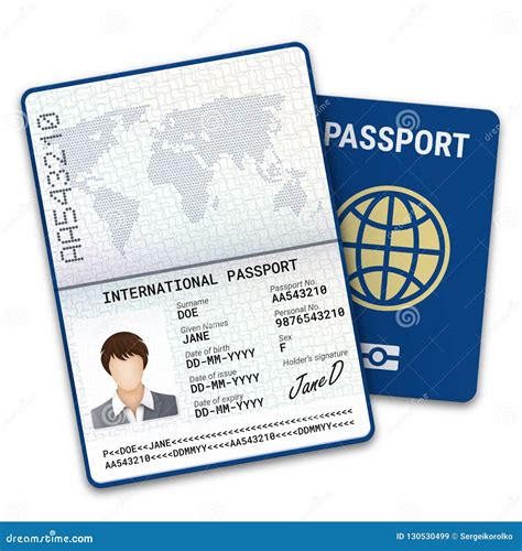 International Female Passport Template With Biometric Data