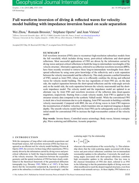 Pdf Combining Diving And Reflected Waves For Velocity Model Building