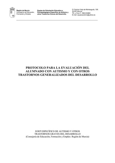 Protocolo Para La Evaluaci N Del Alumnado Con Autismo Y Con Otros