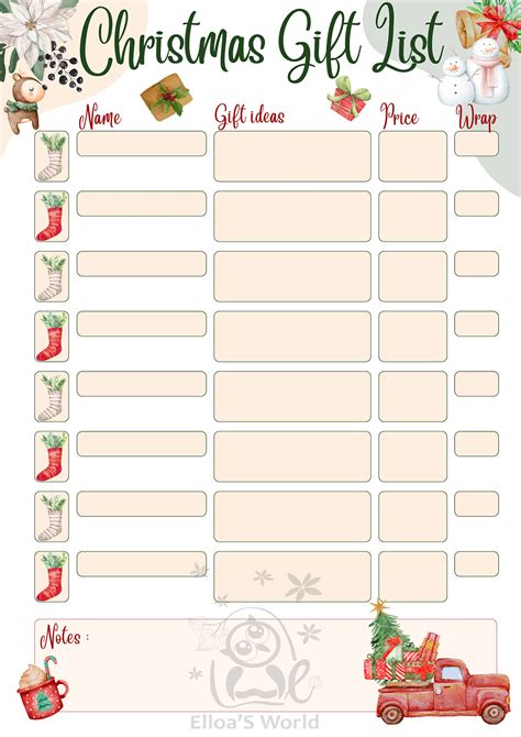 Christmas Gift List Printable Fillable List Christmas Planner Printable