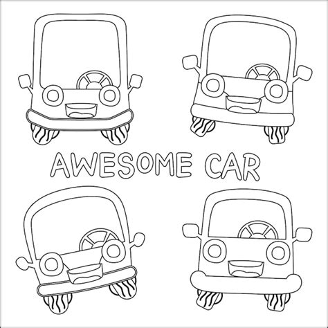 Conjunto de vectores de impresionantes coches felices diseño infantil