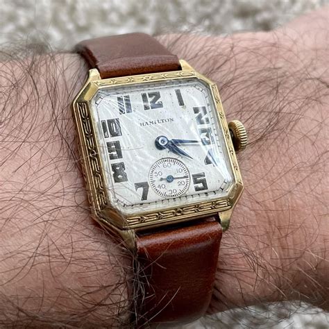Wts Serviced 1927 Hamilton Square Watch Manual 987a 14k Gf Enamel