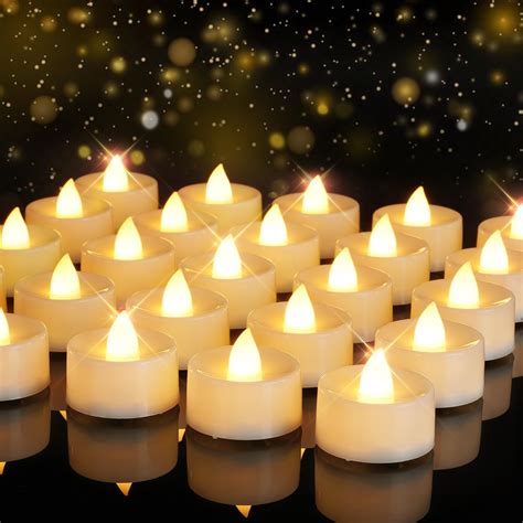 Novelty Place Pack Of 12 Flameless Led Tea Light Candles Warm Yellow Flickering