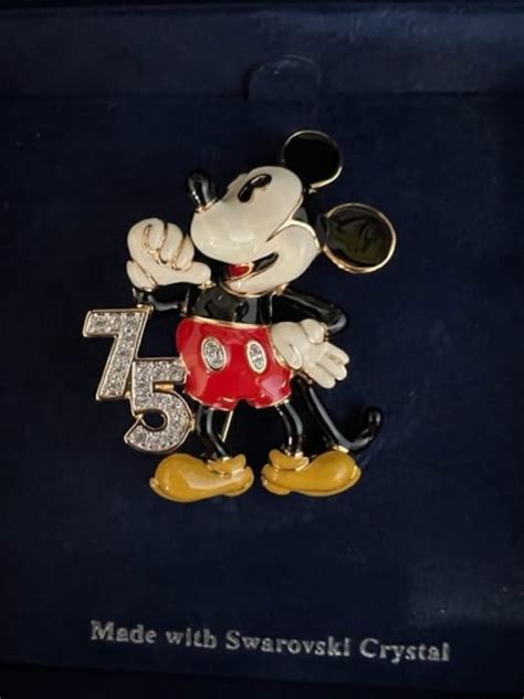 Rare Disney Mickey Mouse 75th Anniversary Brooch Sw Gem