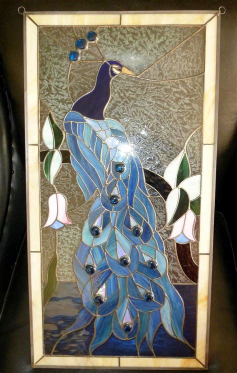 Peacock Stained Glass Window Panels Meyda 22w X 36h Twin Peacock Victorian Estate Stained