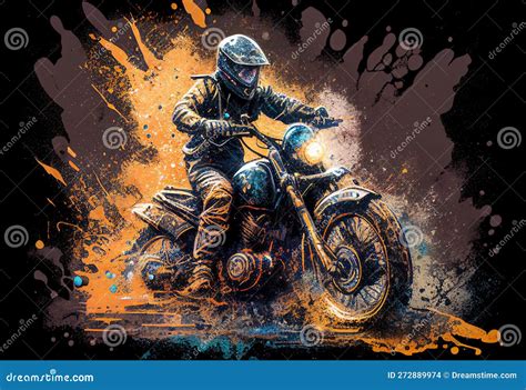 Watercolour Abstract Paintingof An Off Road Motorcyle And Rider Where