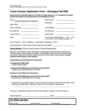 Fillable Online Simmons Application Form Nicaragua Fall Doc