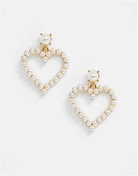 True Decadence Pearl Heart Drop Earrings Asos