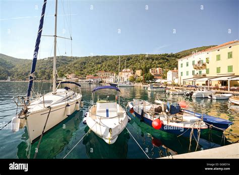 Cres Island Croatia View To The Village Valun With Harbor And Boats