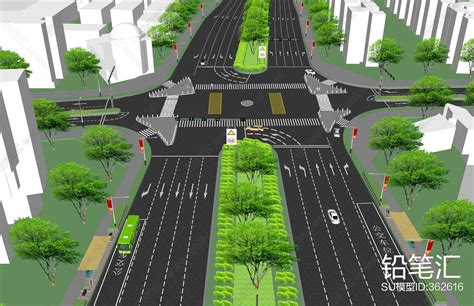 现代道路景观 八车道su模型 铅笔汇 高品质su模型交流分享平台