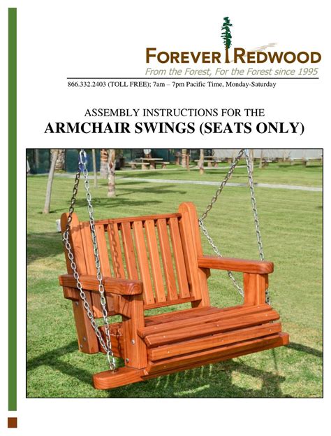 FOREVER REDWOOD ARMCHAIR SWINGS ASSEMBLY INSTRUCTIONS MANUAL Pdf