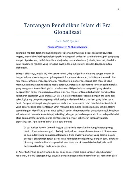 Pdf Tantangan Pendidikan Islam Di Era Globalisasi