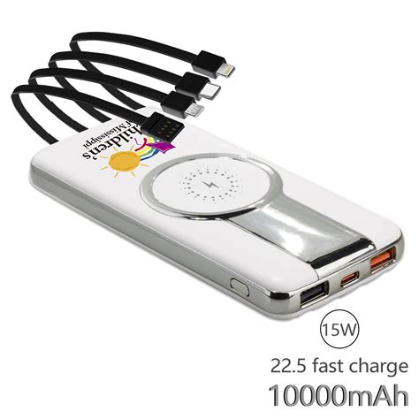 10 000 Mah Built In Cable Power Banks With Wireless Charger Usb Cable Input Micro Type C And