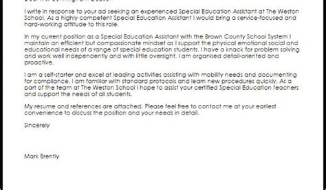 Sample Cover Letter For Educational Assistant Special Education