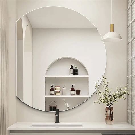 Miroir De Salle De Bain Demi Rond sans Cadre Miroir Mural Décoratif