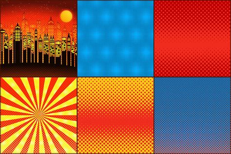 Superhero Pop Art Comic Digital Papers Halftone Patterns 242111