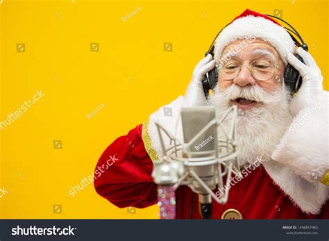 Santa Claus Singing Speaking Studio Microphone Stock Photo 1498857983