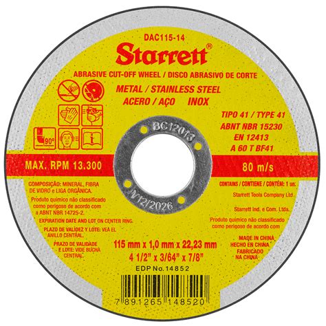 Disco De Corte Extra Fino Starrett X Mm Dac Cor Amarelo