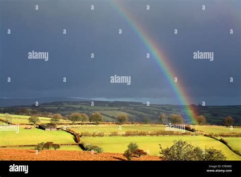 Rainbow From Winsford Hill Somerset England Uk Stock Photo Alamy