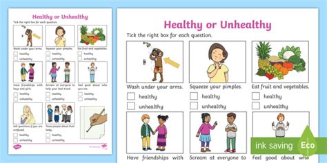 Healthy Or Unhealthy Worksheet Teacher Made