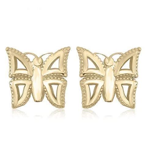 Amazon 10K Yellow Gold Butterfly Stud Earrings Handmade