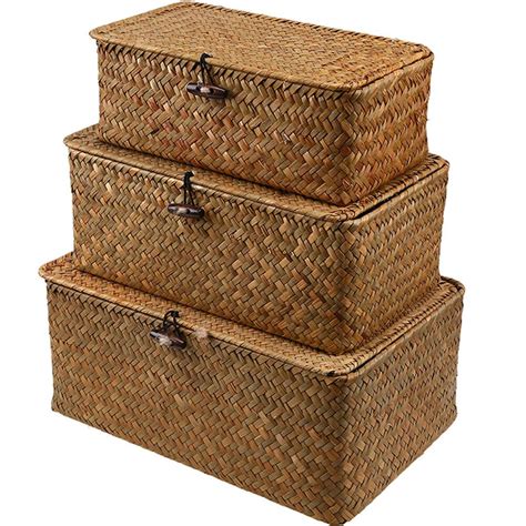 Rectangular Resin Woven Wicker Hamper Basket Storage Box With Lid