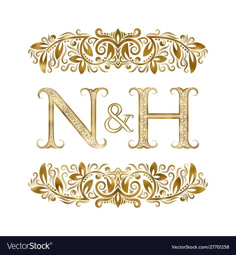 N And H Vintage Initials Logo Symbol Letters Vector Image