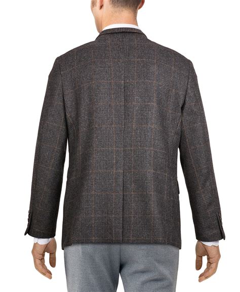 Lauren Ralph Lauren Mens Grey Brown Plaid Wool Blend Blazer Couturepoint